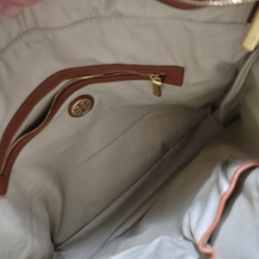 Tory Burch Stripe Shopper Natural/Red Volcano Burlap Tote *RARE* - Picture 9 of 13
